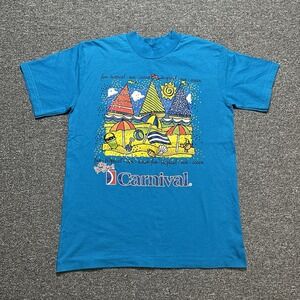 Vintage Carnival Cruise Line Beach Scene T Shirt Blue Size Small Fun Ships